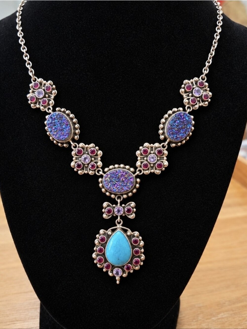 Nicky Butler RAJ Sterling Limited Numbered Turquoise Garnet Druzy Necklace